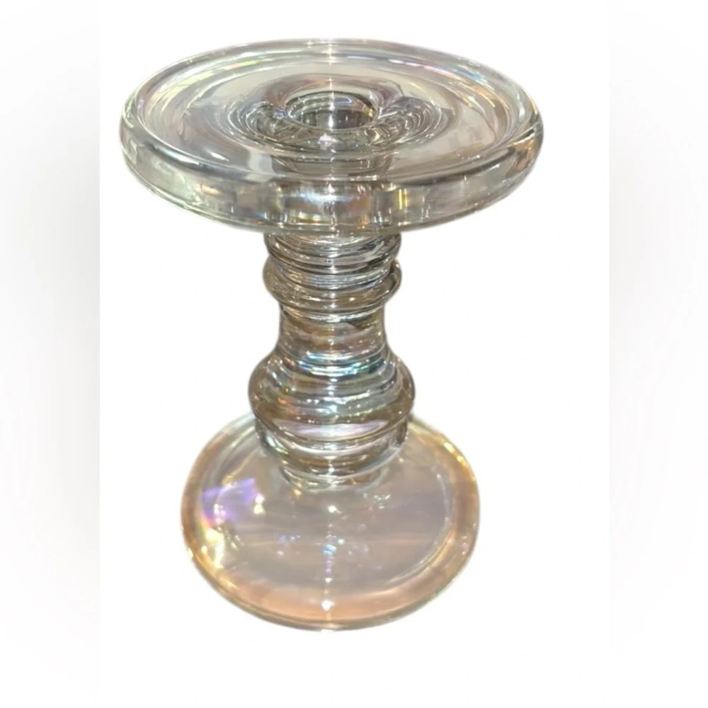 (2) Krosno rainbow Iridescent Candle stick Holder clear